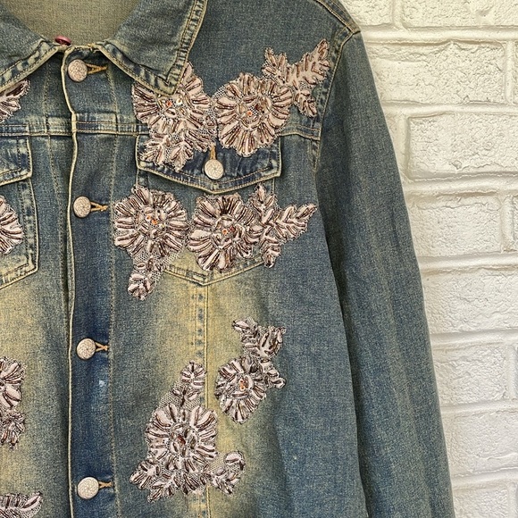 Vintage Spiegel Embroidered  Denim Jacket with Faux Fur Collar and Cuffs - Picture 6 of 12